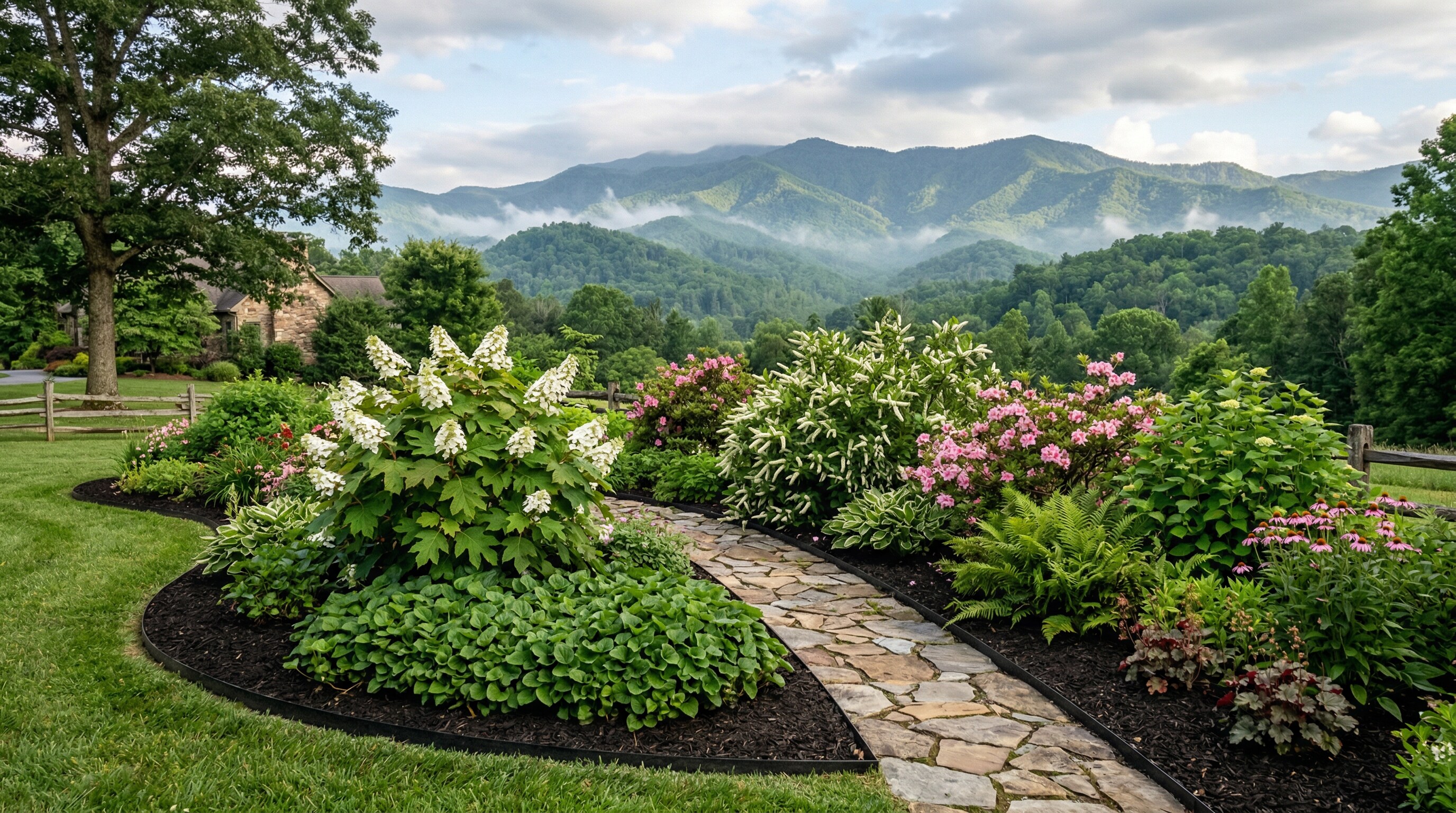 Pristine garden with perfectly trimmed hedges and colorful flower beds